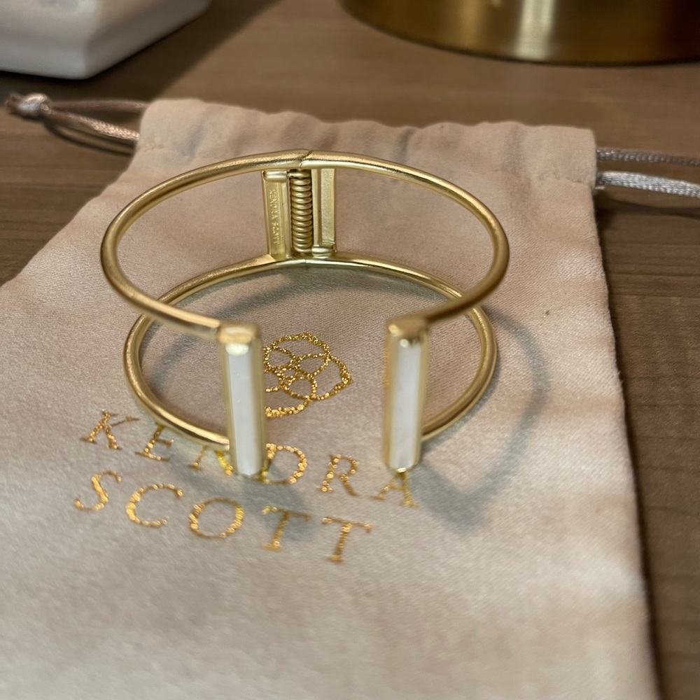 Kendra Scott gold cuff bracelet with mother of pearl rectangular stones